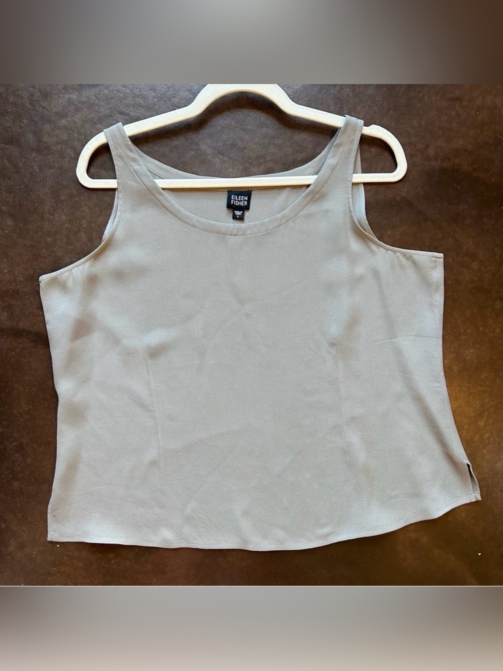Eileen Fisher 100% silk georgette crepe griege taupe Camisole- size large